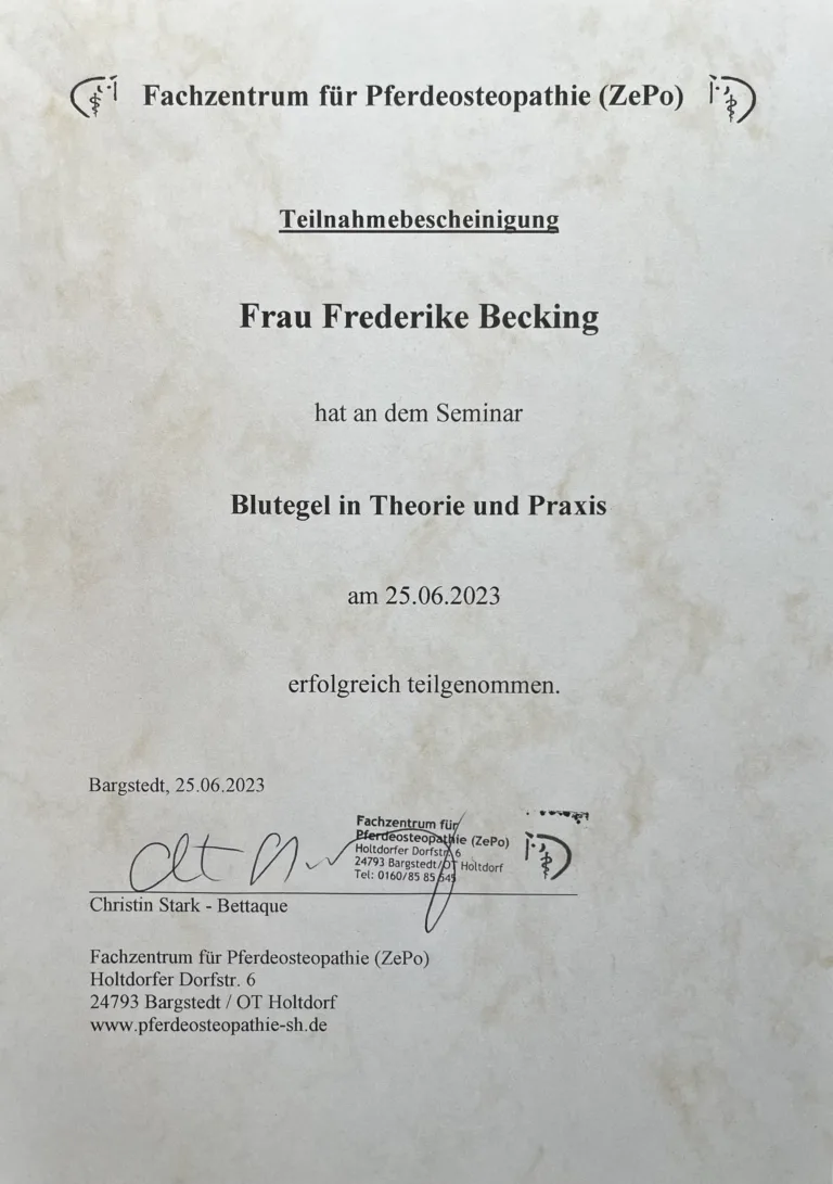 Frederike Becking - Blutegel Zertifikat